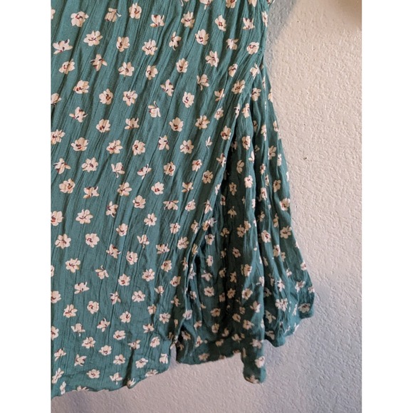 Billabong Teal Green Floral Off Shoulder Wrap Dress Puff Sleeve Rayon Womens L - Picture 9 of 16
